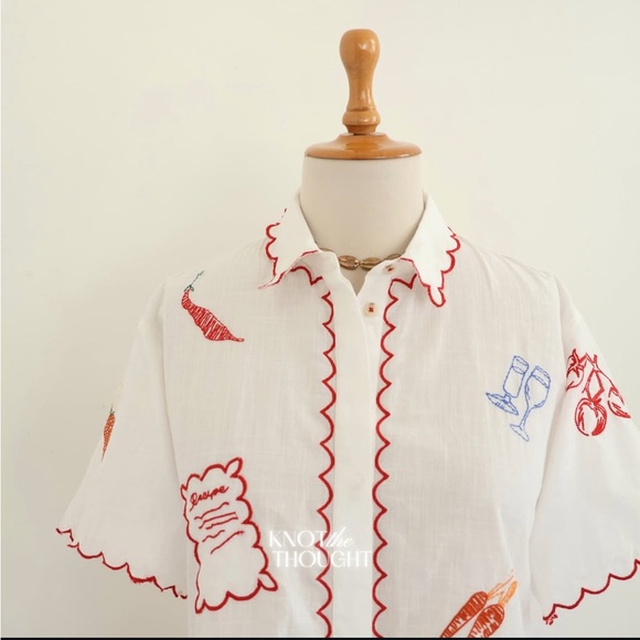 ANTHROPOLOGIE Maeve Embroidered Icon Buttondown Surf Shirt - Picture 3 of 4